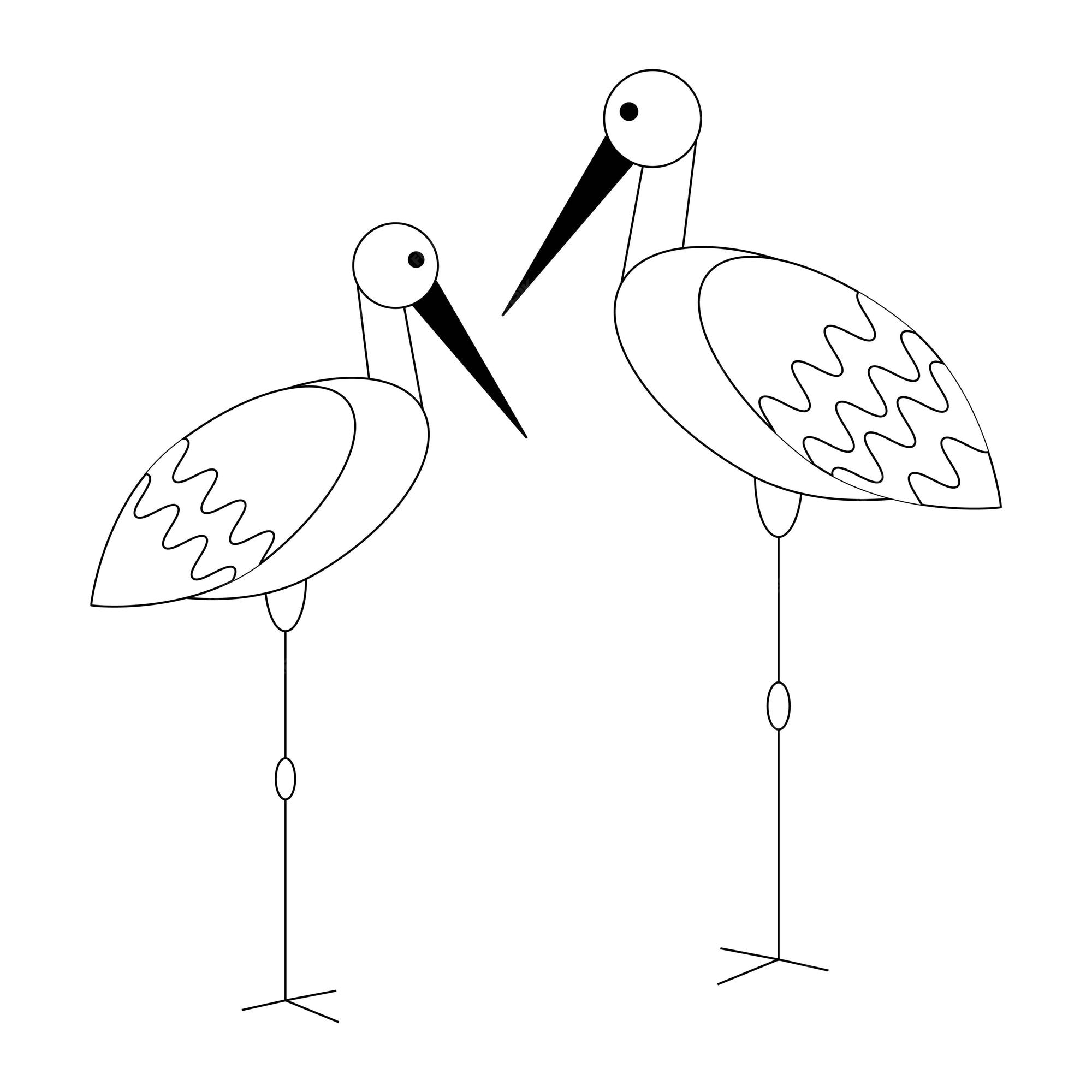 Premium vector storks drawing by black lines doodle isolated on white background