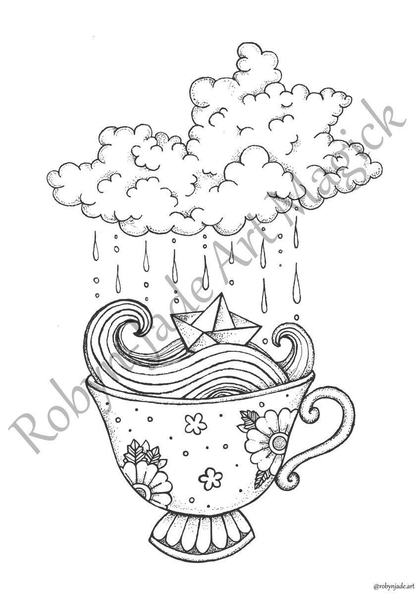 Storm in a teacup colouring page
