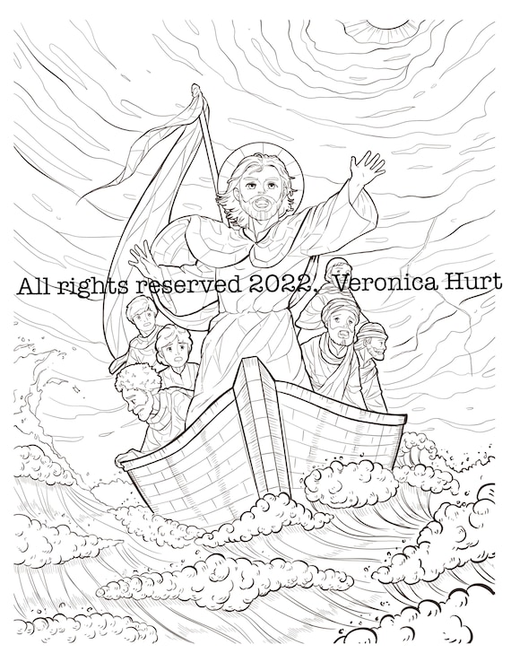 Jesus calms the storm catholic coloring page kids and adults