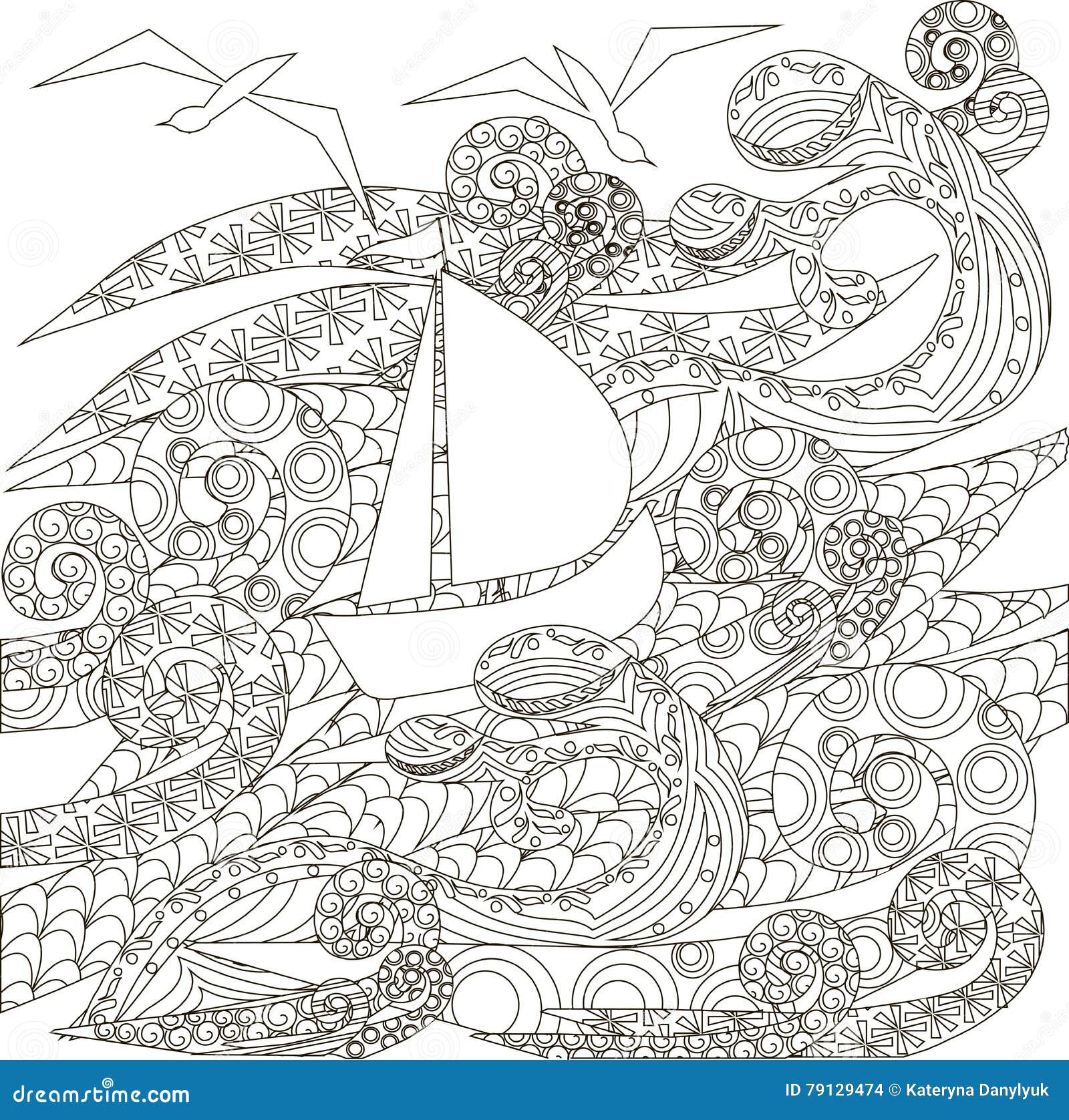 Ship in storm in the ocean coloring page vector stock vector
