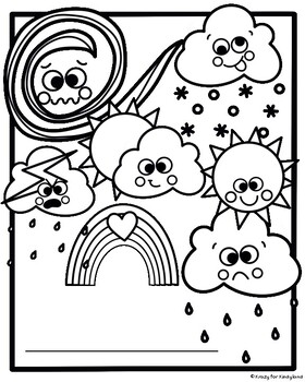 Weather coloring pages booklet sun storm rain wind partly cloudy rainbow