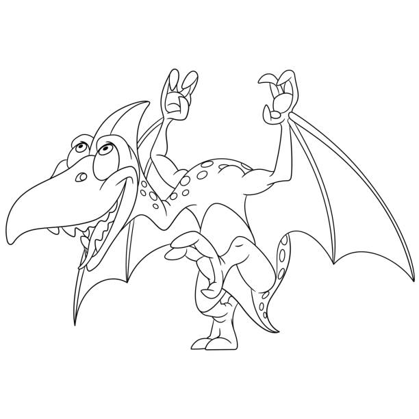 Cartoon pterodactyl coloring page stock illustration