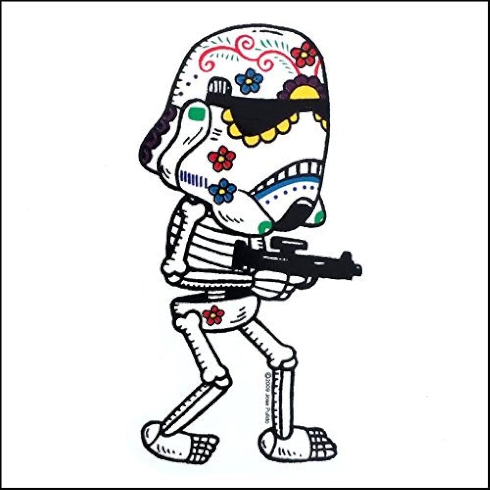 Star wars inspired stormtrooper calavera die cut vinyl sticker sugar skull