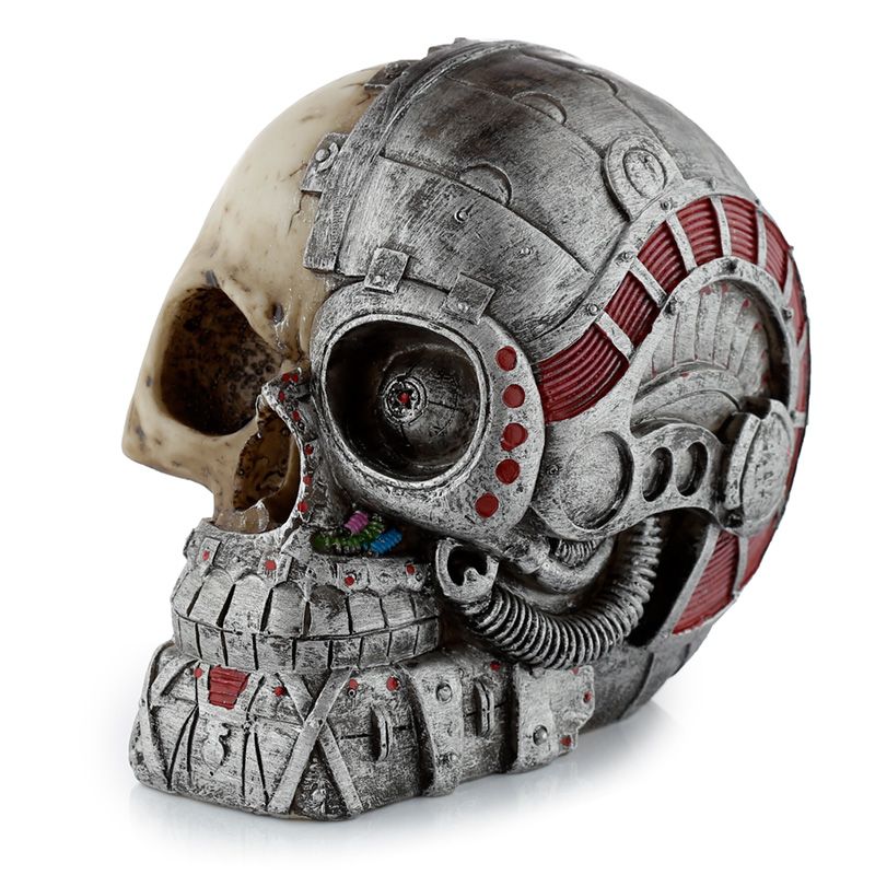 Steampunk style skull half robot head