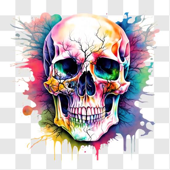 Download colorful skull with paint splatters