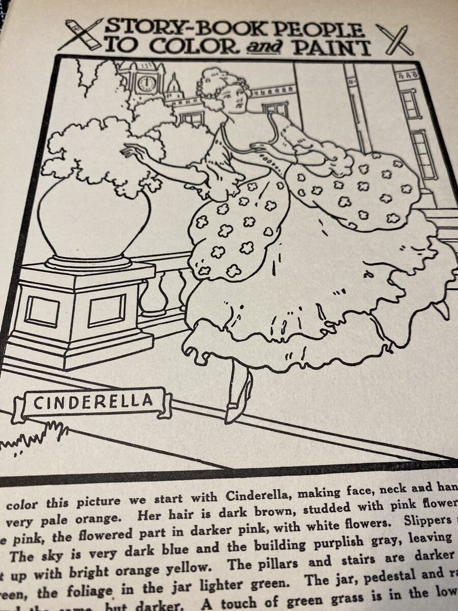 Cinderella story book coloring page vintage nursery book illustration