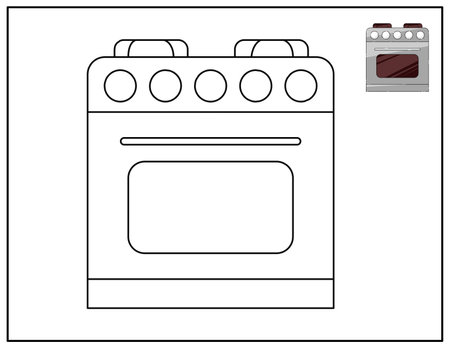 Colorful vector illustration summer coloring book for children stove household appliances