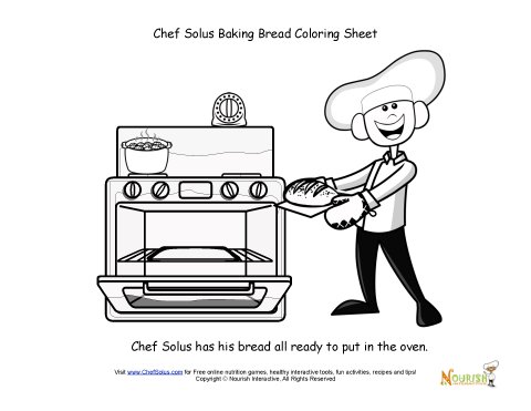 Chef solus bakes fresh bread in the oven coloring sheet