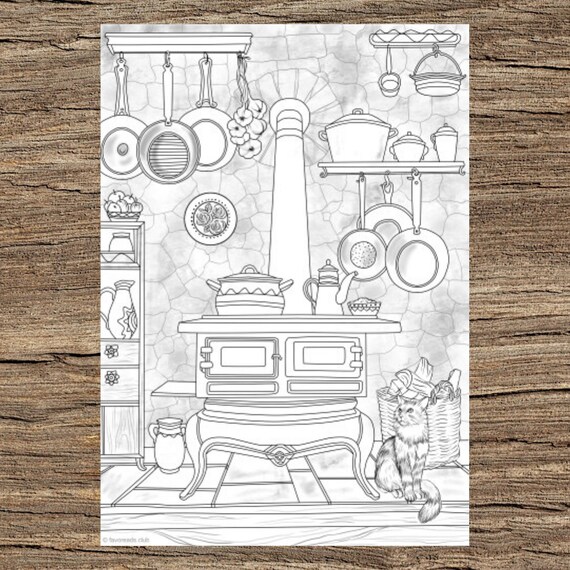 Country stove printable adult coloring page from favoreads coloring book pages for adults and kids coloring sheets coloring designs