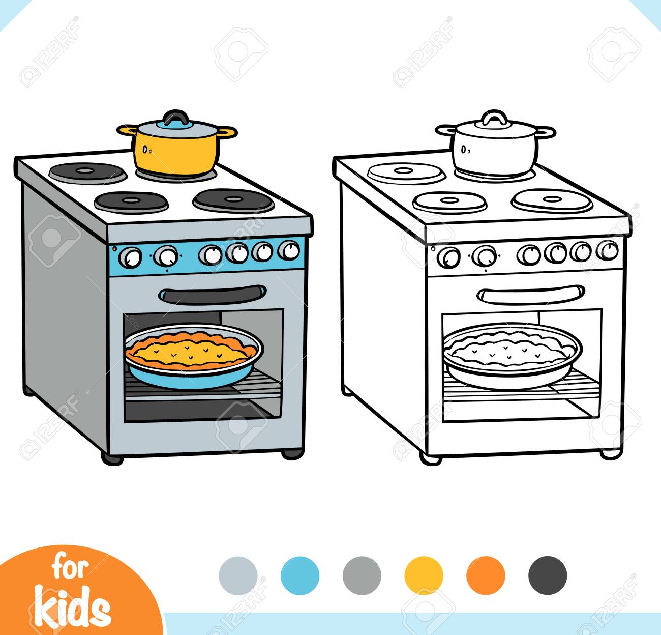 Coloring book for children electric stove black and white cartoon kitchen appliances royalty free svg cliparts vectors and stock illustration image