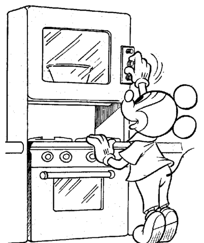 Mickey sets the oven coloring page free printable coloring pages