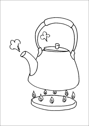 Teapot on stove coloring page