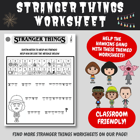 Stranger things worksheet help dustin decode stranger things coloring pages