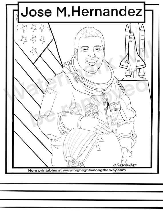 Jose hernandez astronaut coloring page for kids hispanic heritage month printable instant download