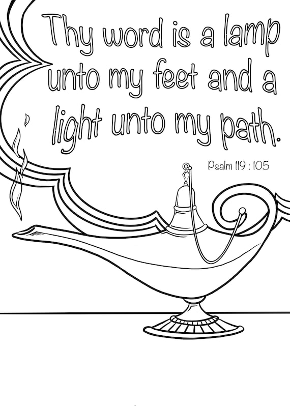 Oil lamp coloring page instant download bible verse christian coloring pages sunday school coloring pages for kids thy word is a lamp