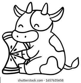 Vector illustration cow holding orange stock vector royalty free
