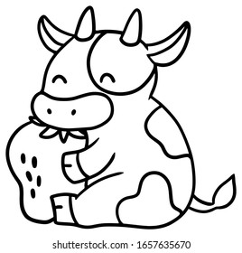 Vector illustration cow holding strawberry stock vector royalty free