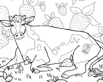 Strawberry cow downloadable coloring page