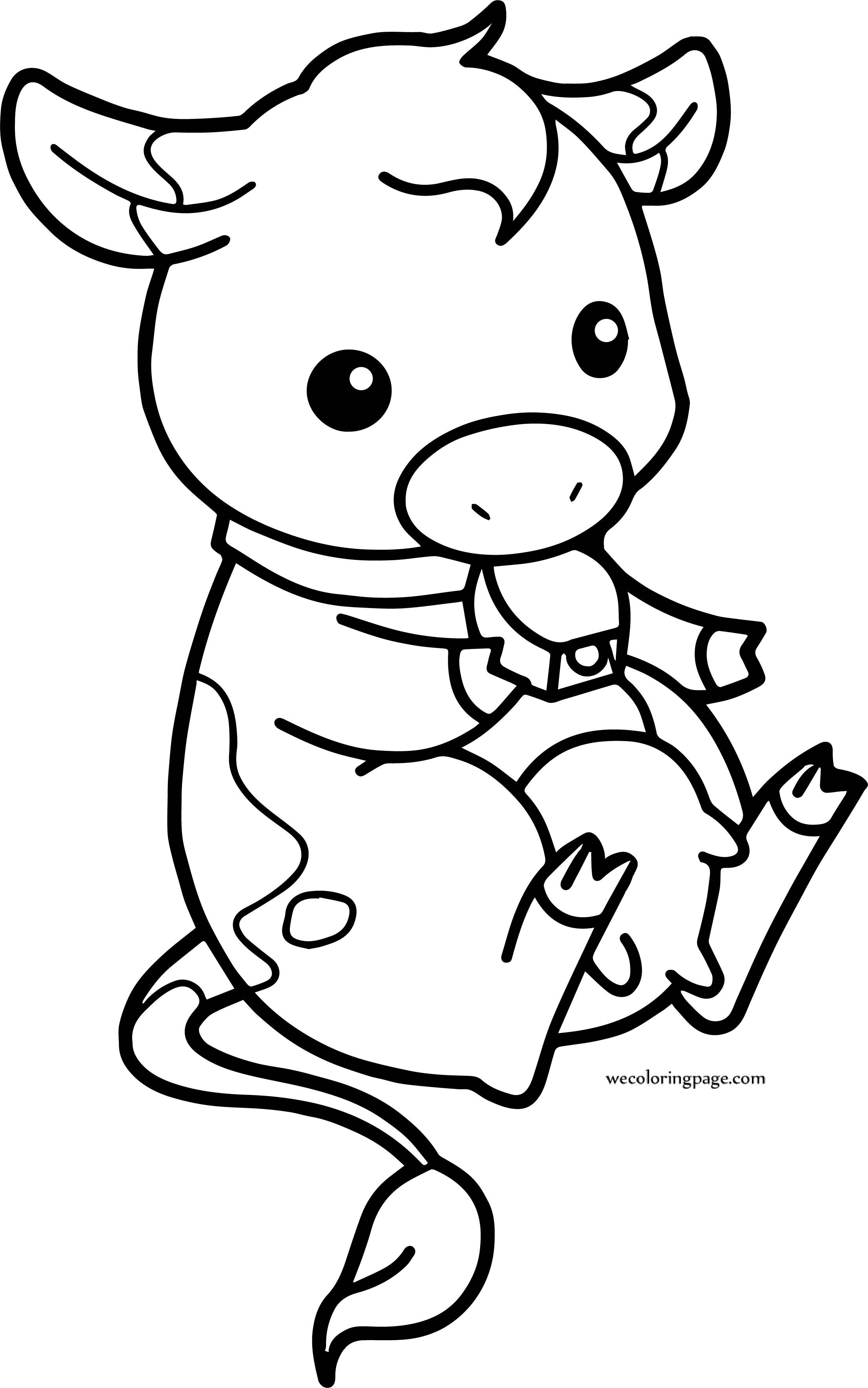 Baby cow chibi farm cow coloring page