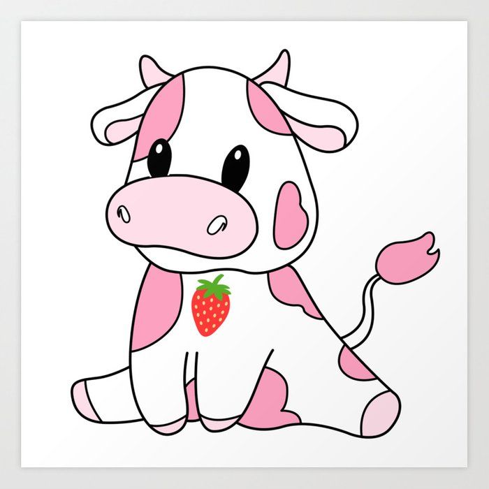 Vibrant strawberry cow art print by doctor ax