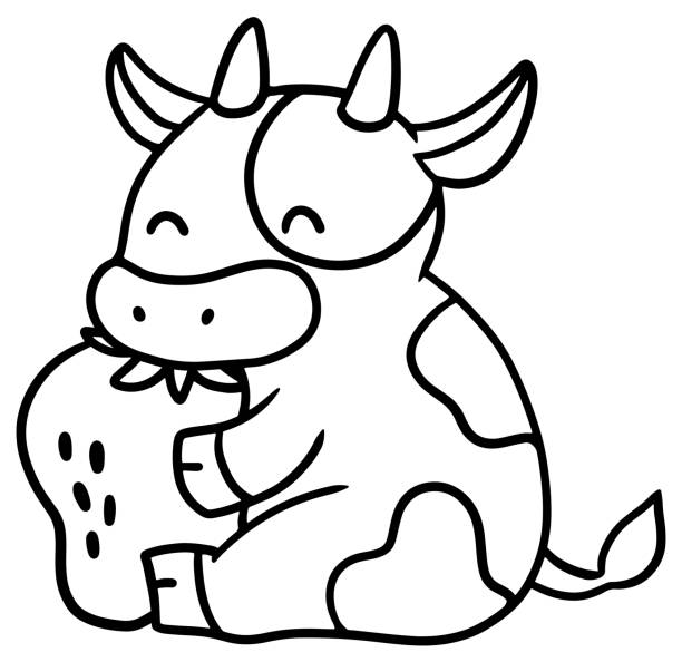 Vector illustration of cow holding a strawberry stock illustration