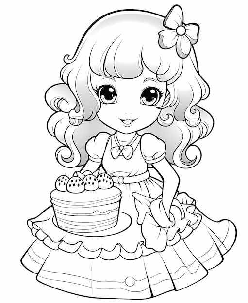 Premium ai image berrylicious delight cartoon strawberry shortcake coloring page for kids