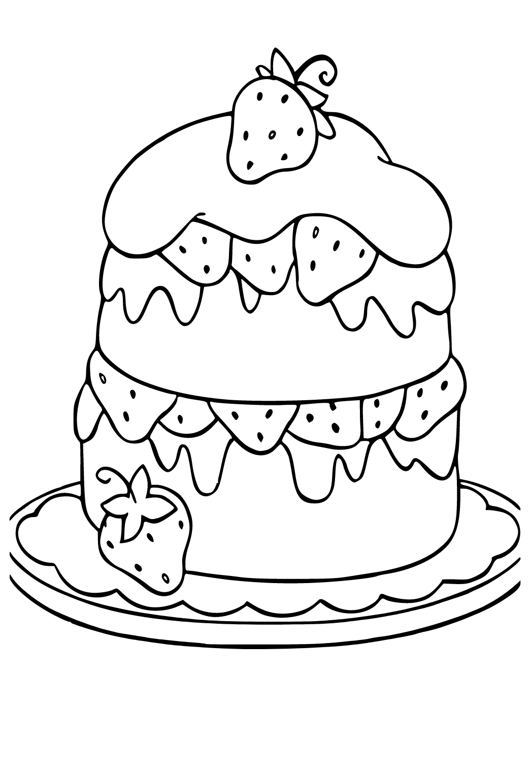Free printable cake strawberry coloring page for adults and kids
