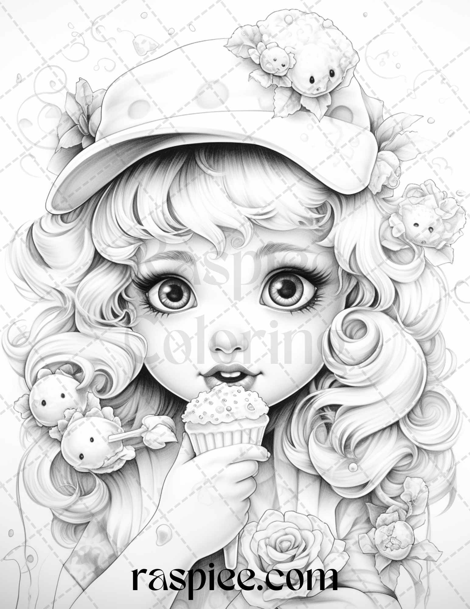 Adorable girls with ice cream grayscale coloring pages printable fo â coloring