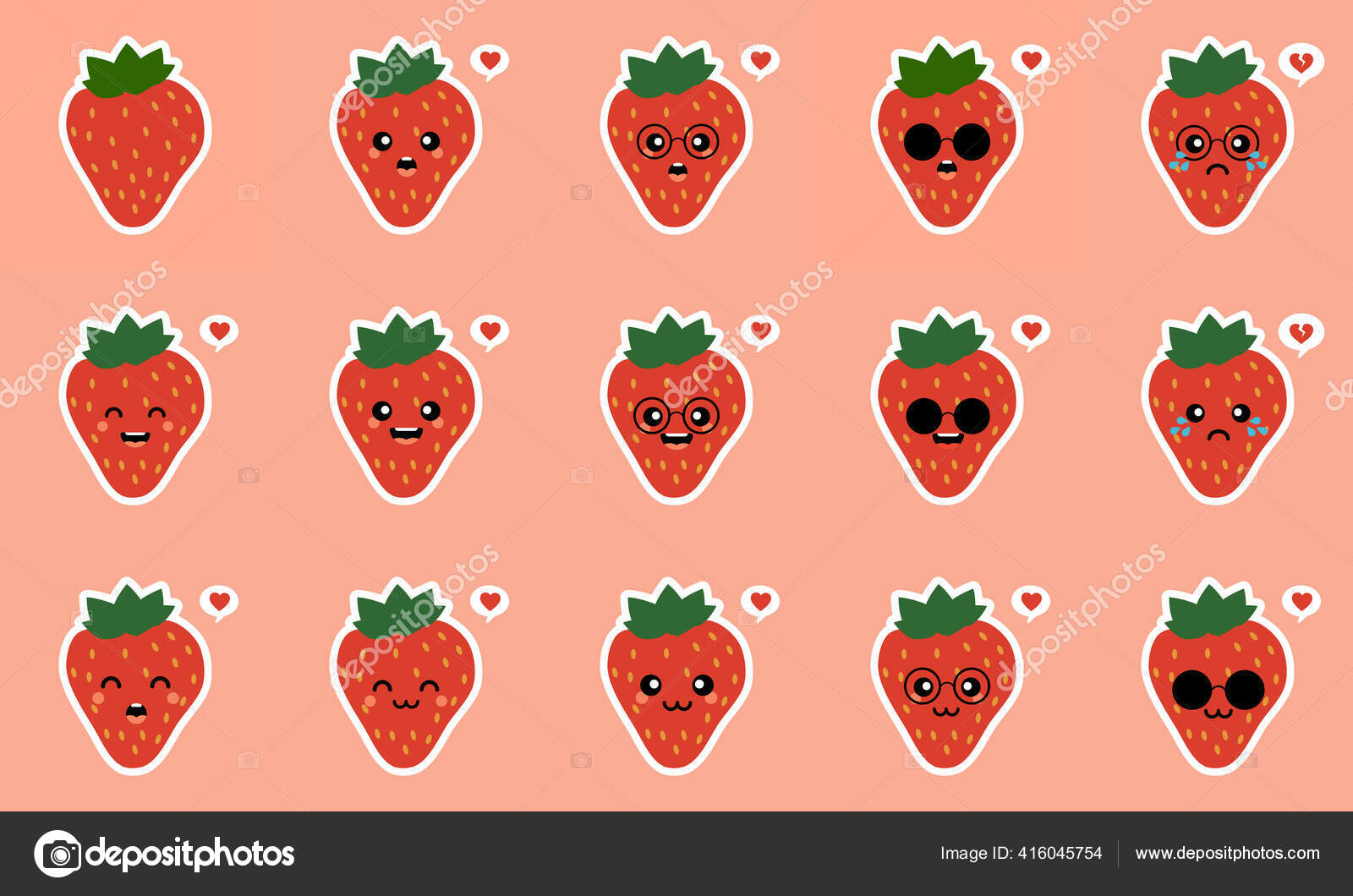 Strawberry healthy food concept emoji emoticon collection cartoon characters kids stock vector by diplograma