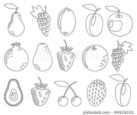 Fruit black line set coloring book page