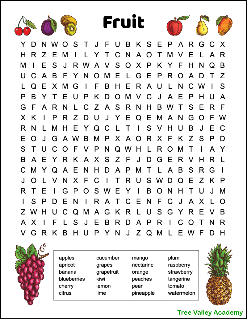 Difficult fruit word search word puzzles for kids english worksheets for kids learning english for kids