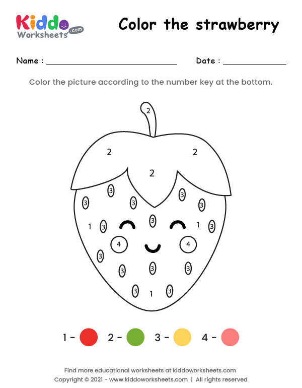 Free printable color the strawberry worksheet