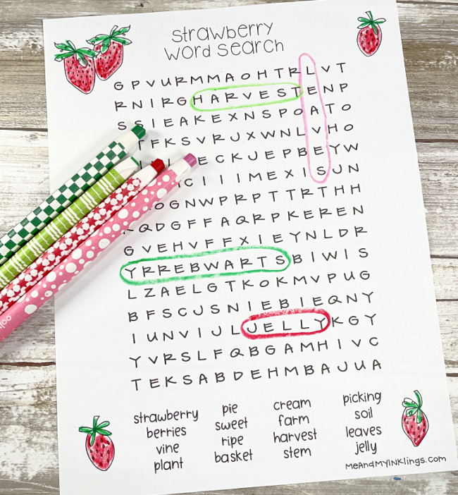 Strawberry word search and printable activities