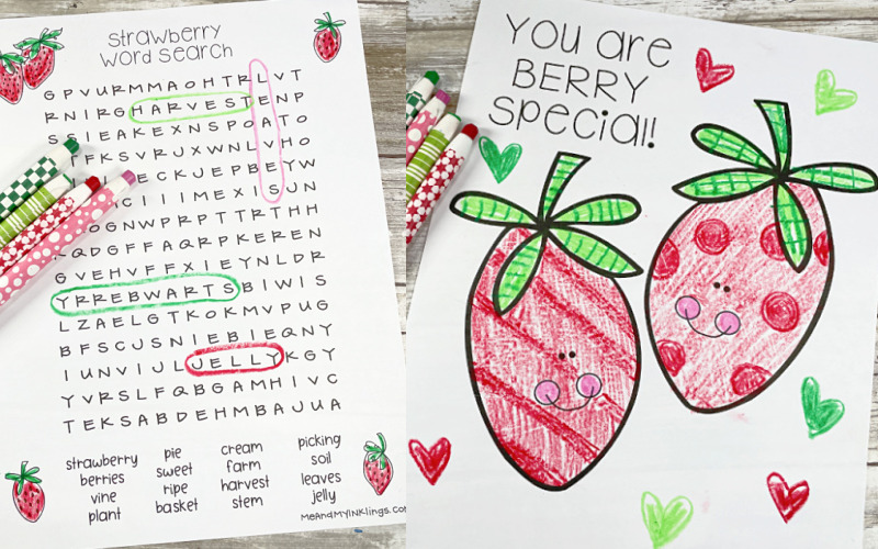 Strawberry word search and printable activities
