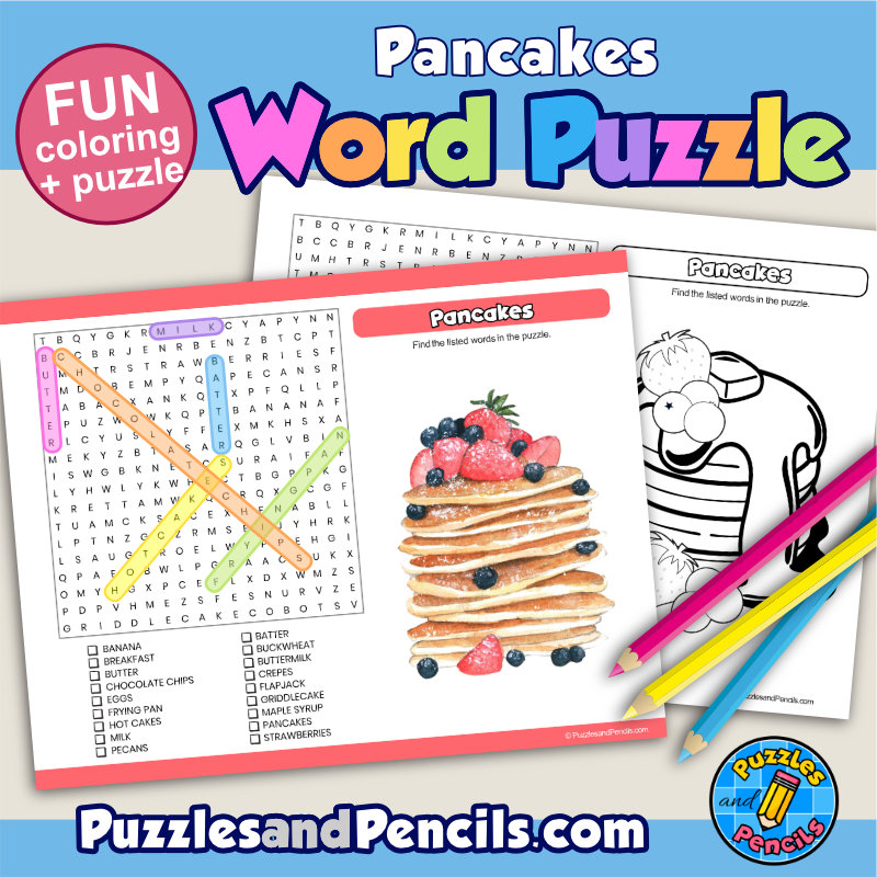 Pancakes word search puzzle activity and coloring wordsearch made by teachers