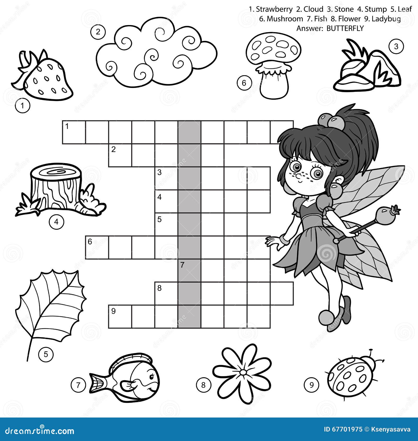 Vector black and white crossword for children about nature stock vector