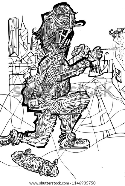 Man doing street art graffiti coloring stock vector royalty free