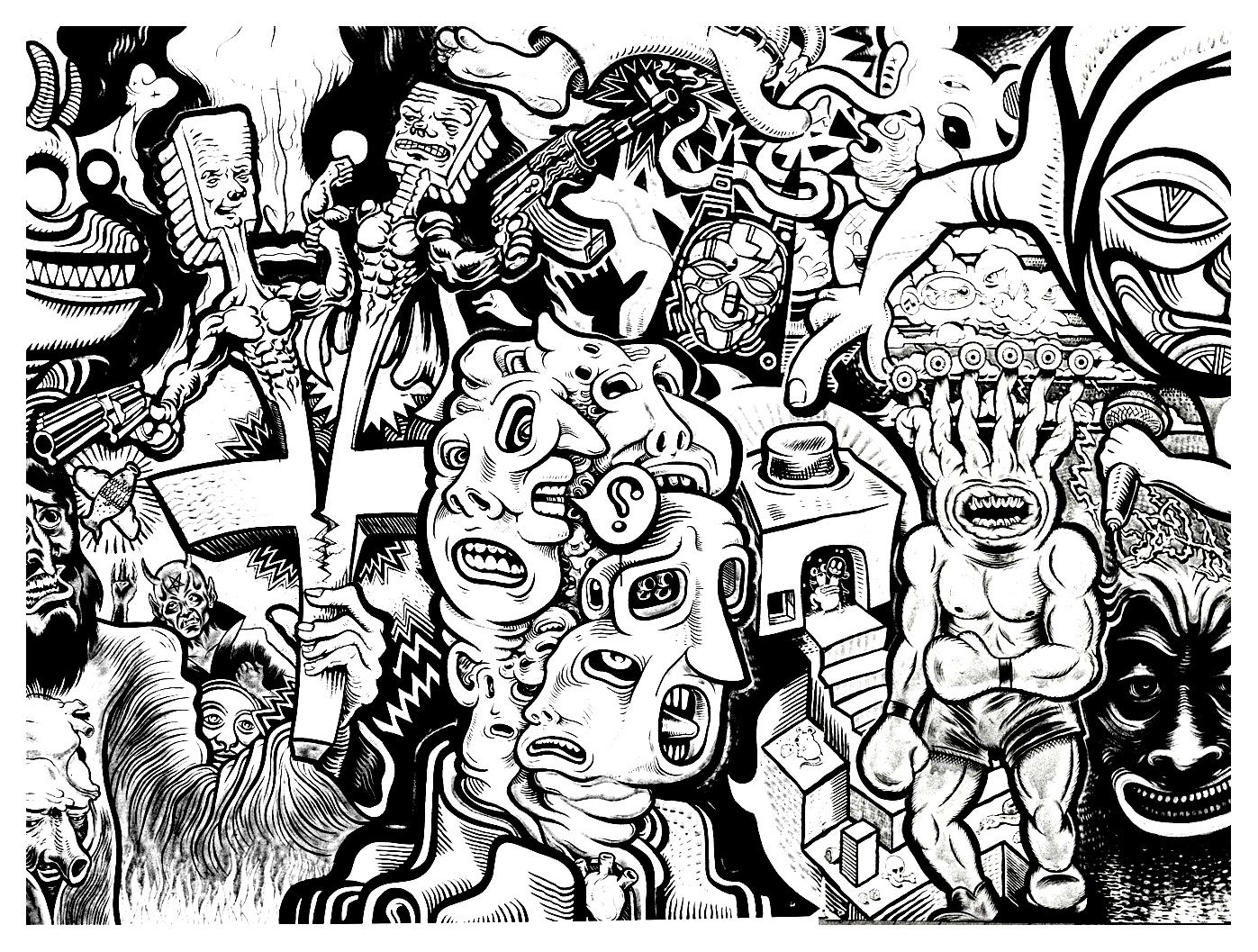 Psychadelic coloring sheet for confirmed drawers from the gallery graffiti and street art coloring book art adult coloring pages coloring pages