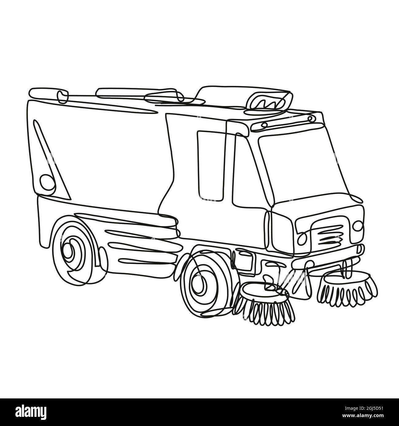 Street sweeper or street cleaner truck side view continuous line drawing stock photo