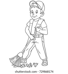 Coloring page cartoon street cleaner sweeper stock vector royalty free