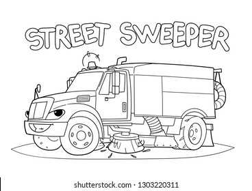 Street sweeper cartoon illustration vector de stock libre de regalãas