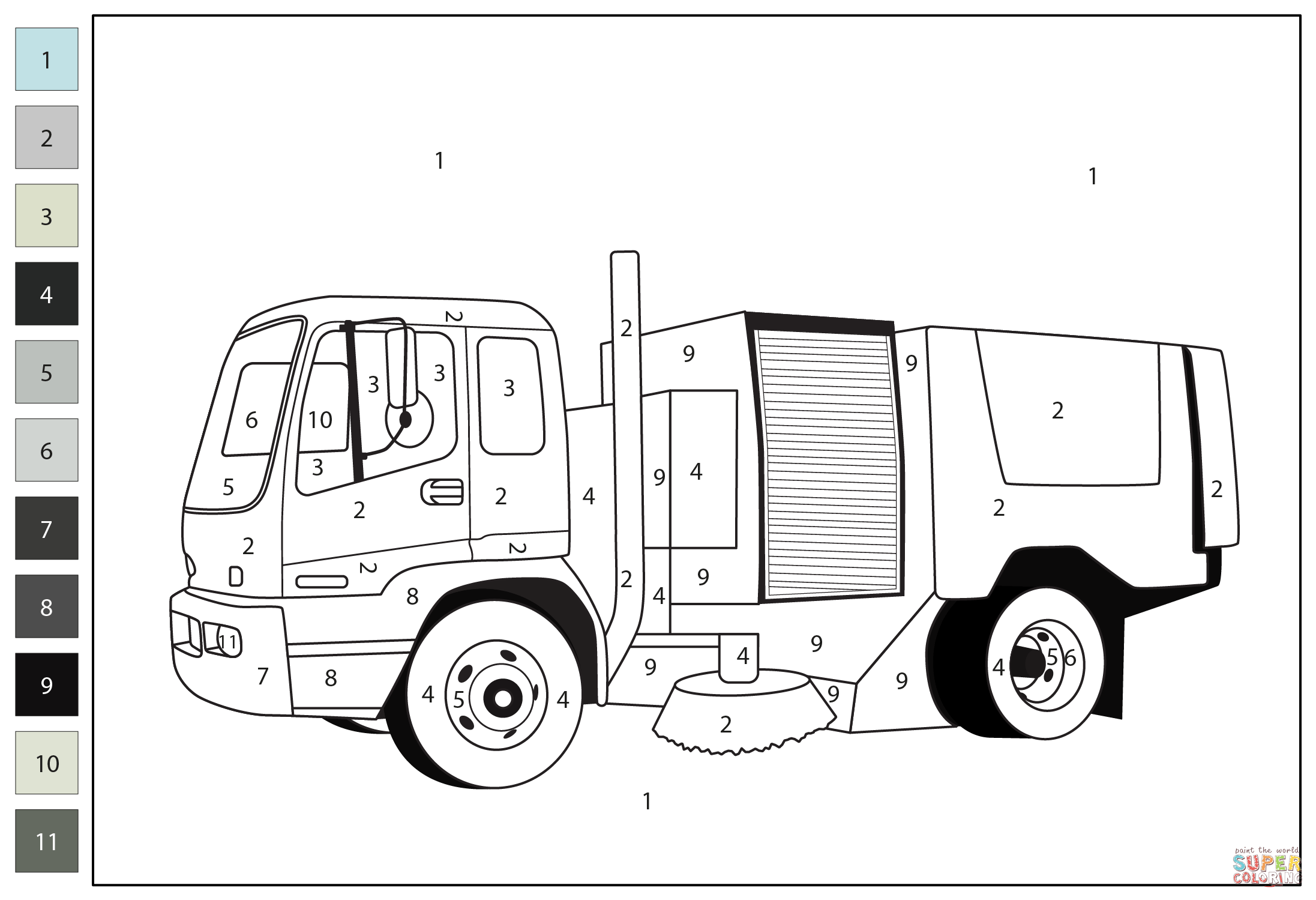 Street sweeper color by number coloring page free printable coloring pages