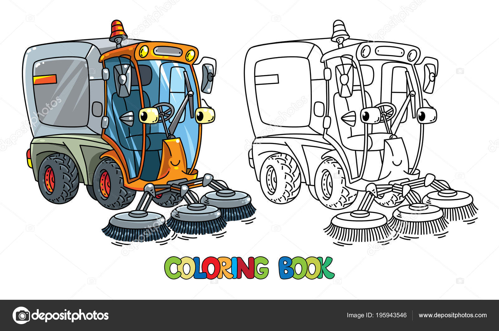 Funny small sweeper car with eyes coloring book stock vector by passengerz