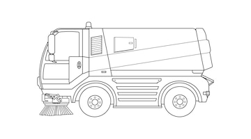 Premium vector hand drawn vector illustration color children construction road sweeper truck cleaning machine