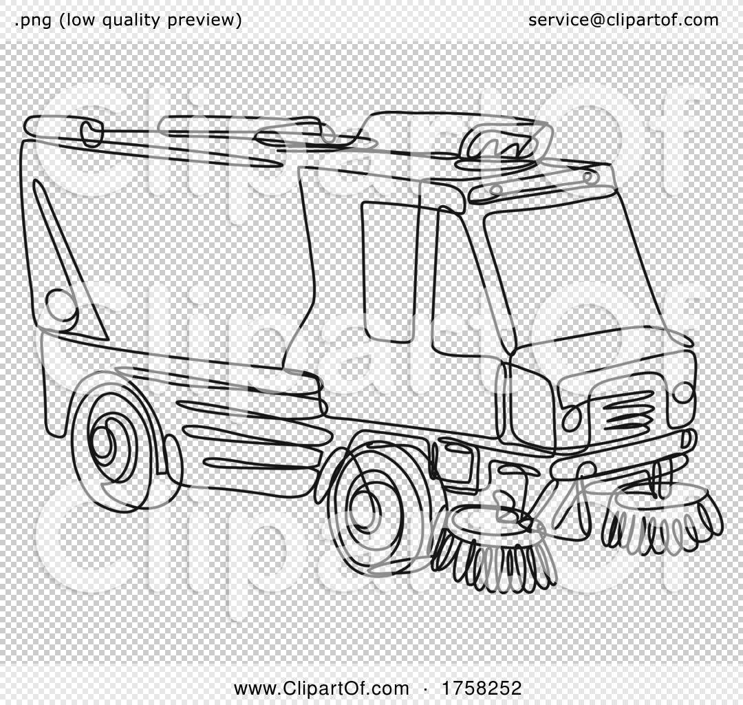 Street sweeper or street cleaner truck side view continuous line drawing by patrimonio