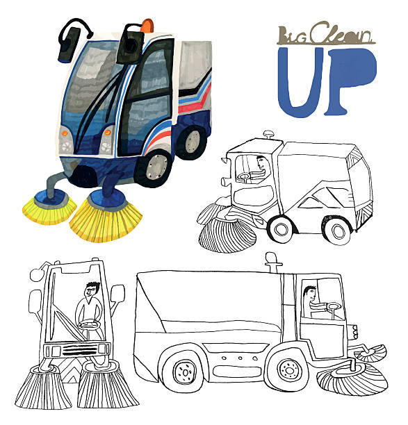 Road sweeper drawing stock illustrations royalty