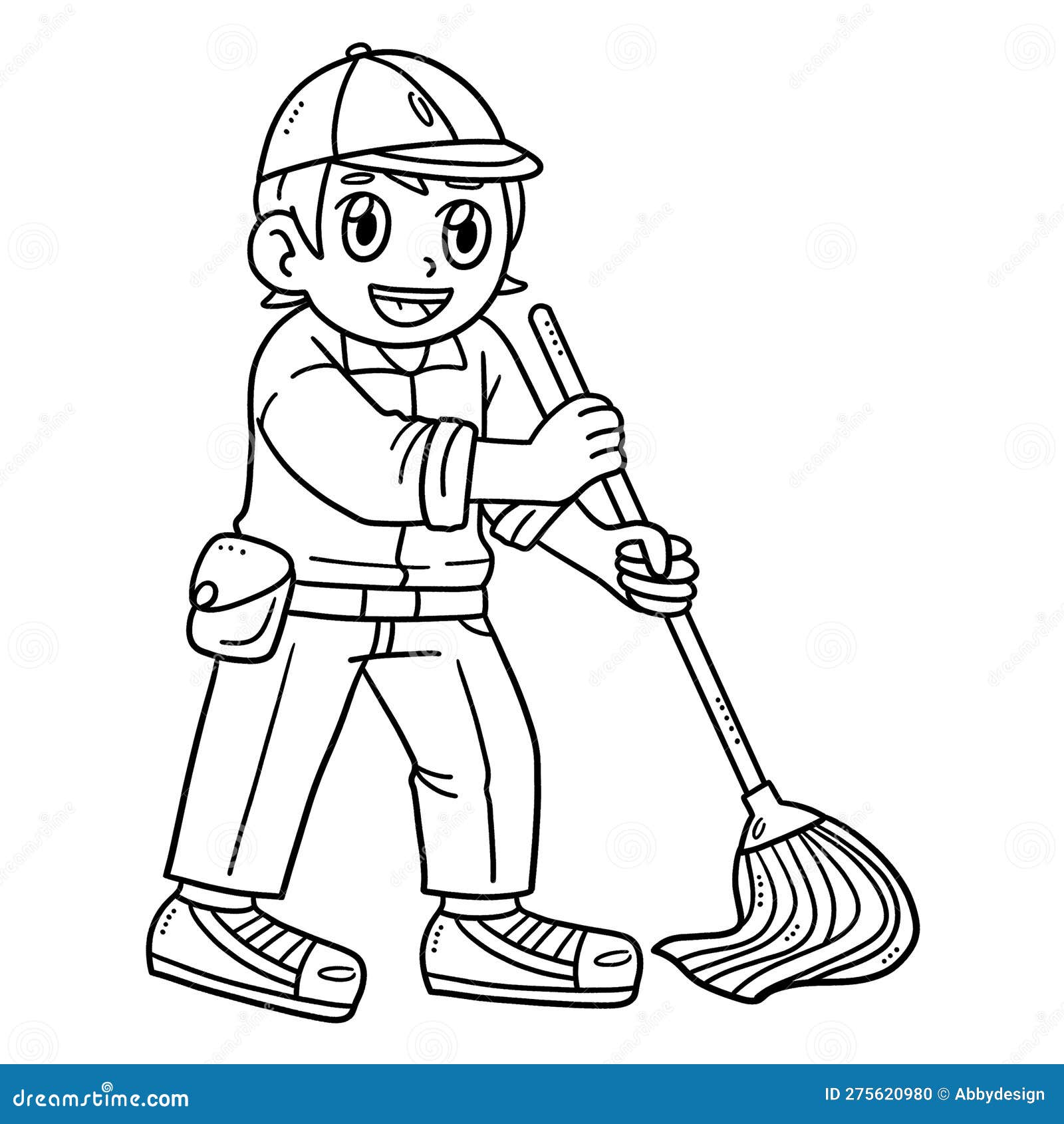 Janitor cleaning isolated coloring page for kids stock vector