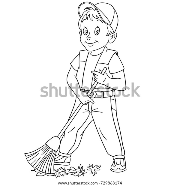Coloring page cartoon street cleaner sweeper stock vector royalty free