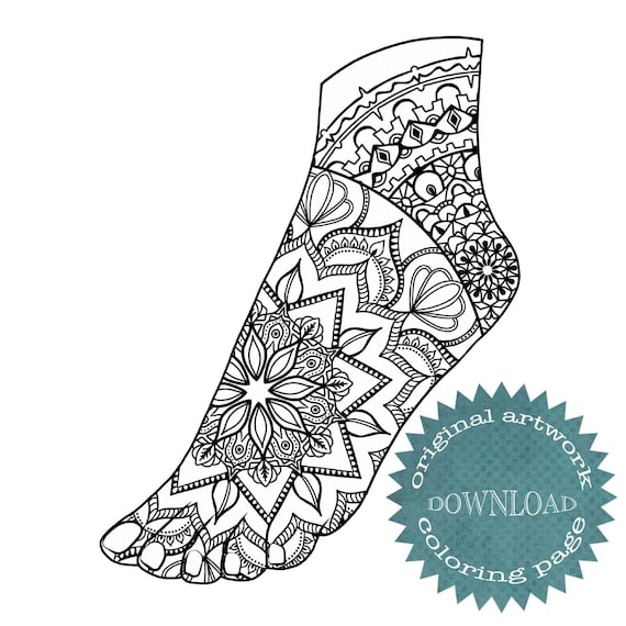 Unique hand drawn foot mandala coloring page human body art stress management unwind and create stress relief coloring to relieve stress