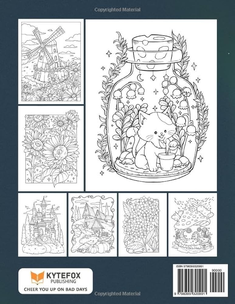 Stress relief adult coloring book with animals landscape flowers patterns mushroom and many more for relaxation publishing kytefox books